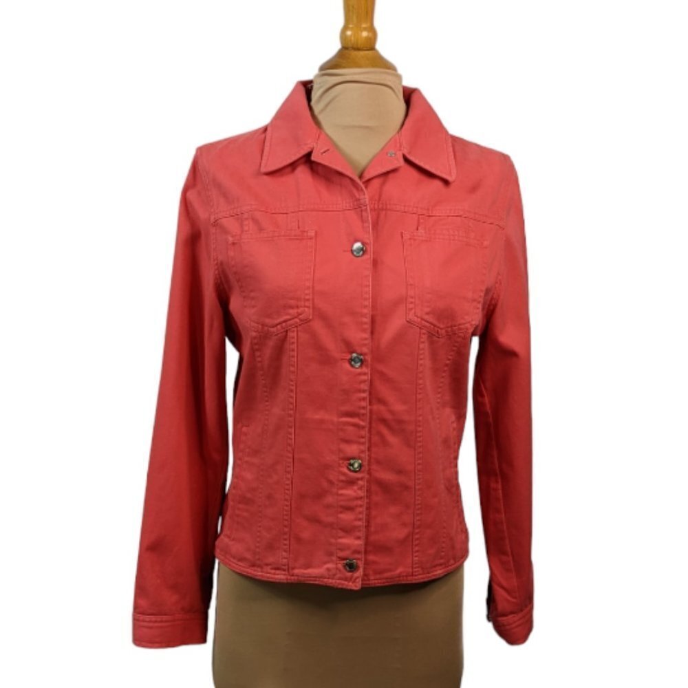 JONES NEW YORK COUNTRY Cotton Button Front Denim Jacket Coral Size Small